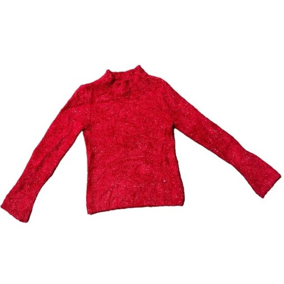 Vintage 90s Y2K Bright Red Sparkly Fuzzy Tight Fitting Sweater - Picture 3 of 5